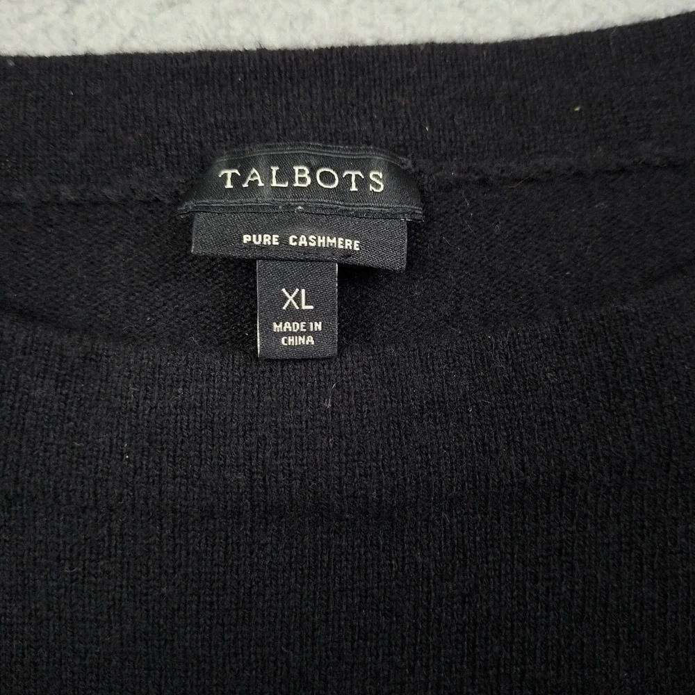 Talbots Women's Pure Cashmere Sweater Size XL Blue 3/4 Sleeve Crew Neck Classic